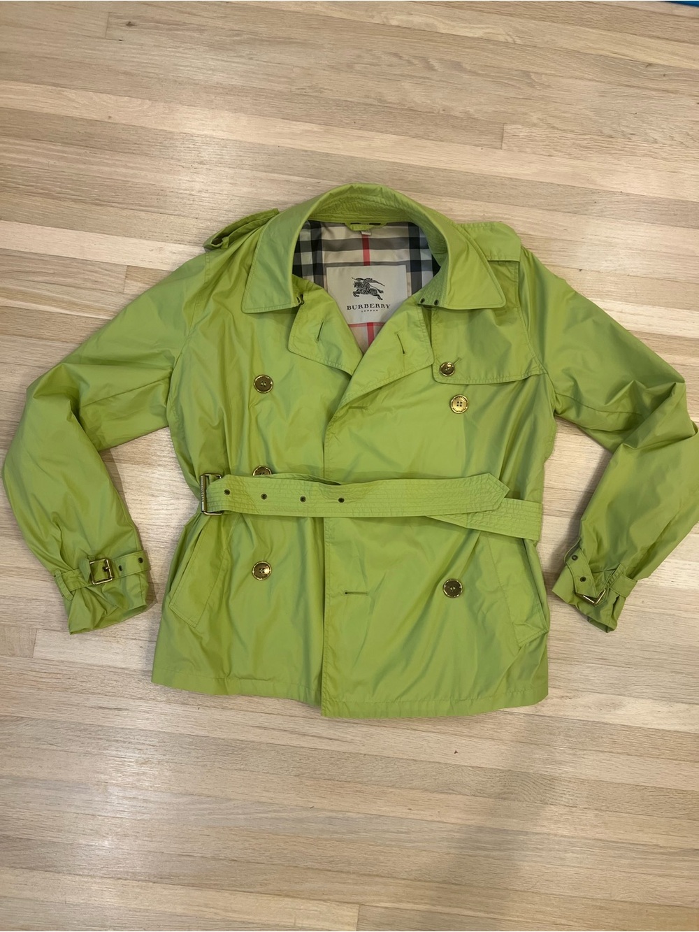 Burberry Chartreuse Short Double-Breasted Trench Jacket
